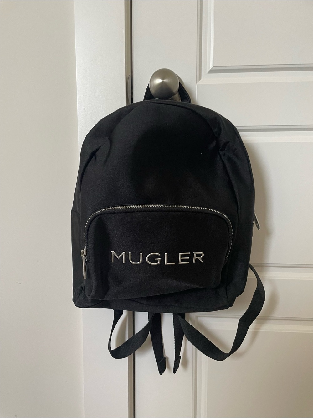 MUGLER Black Nylon Logo Backpack Silver Hardware
